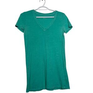 Teal V Neck Top Women's Size XS Short Sleeve Casual Solid T-Shirt Green Tee